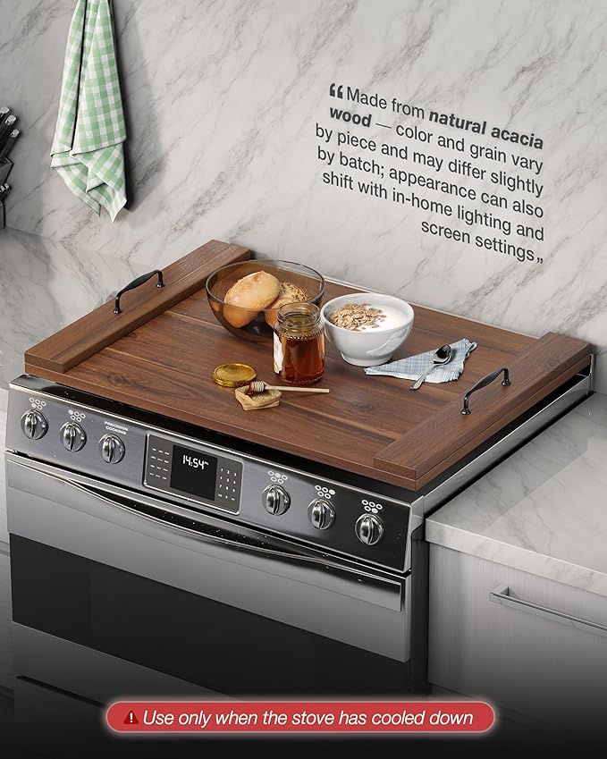 BLUEWEST Noodle Board Stove Cover, Acacia Wood Stove Top Covers Board for Gas Burners and Electric Stove, Extra Thick Wooden RV Stovetop Cover/Sink Cover - Tray for Kitchen Counter Space