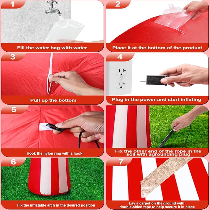 10ft Carnival Circus Tent Party Decorations, Red and White Striped Inflatable Arch with Build in LED Lights, Blow Up Tent and Floor Runner for Circus Carnival Halloween Birthday Party Decorations