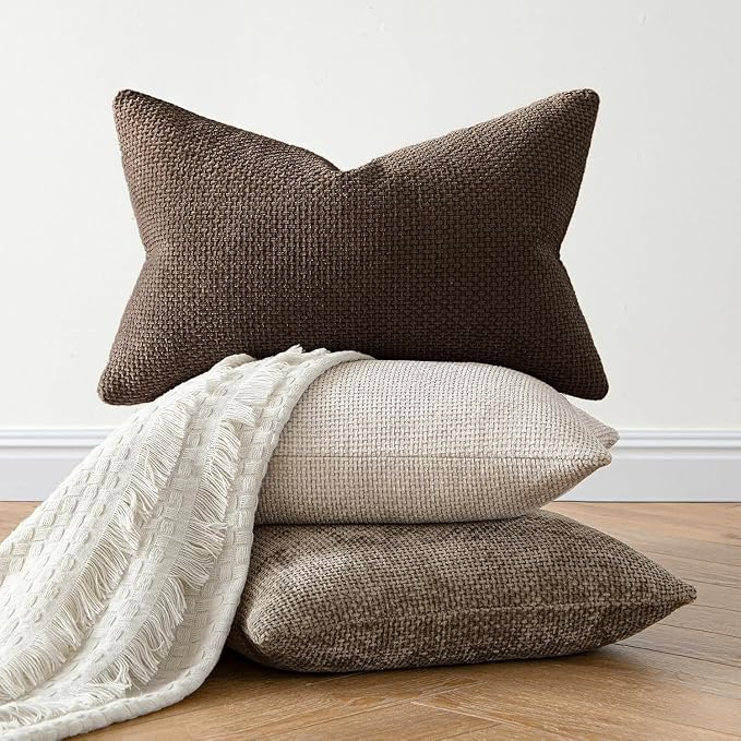 MIULEE Pack of 2 Lumbar Couch Throw Pillow Covers 20x12 Inch Dark Brown Modern Boho Accent Decorative Pillow Covers Soft Chenille Farmhouse Cushion Covers for Home Decor Bed Sofa Living Room
