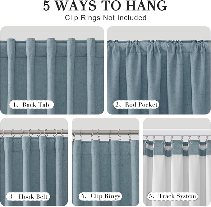 Joywell 100% Blackout Linen Curtains 96 Inches Long for Boys Bedroom Black Out Curtain Room Darkening Drapes for Sliding Glass Door Window Rod Pocket Back Tab 2 Panels Set,52 x 96,Blue