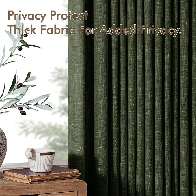 MIULEE Pinch Pleated Thick Linen Curtains 108 Inches Length 2 Panels for Living Room Bedroom, Extra Long Pinch Pleat Drapes Back Tab Light Filtering Loden Foor to Ceiling Curtains with Hooks&Rings