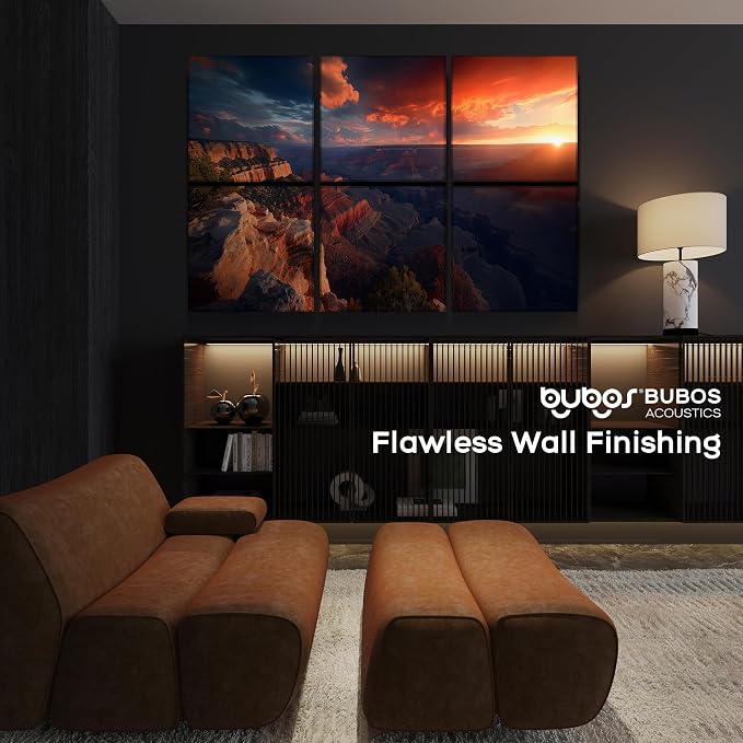 BUBOS 6 Pack Acoustic Wall Panels - High-Density Polyester Sound Absorbing Panels, Decorative Print Treatment for Recording Studio & Home Office, Peel and Stick, 23.6" x 23.6"