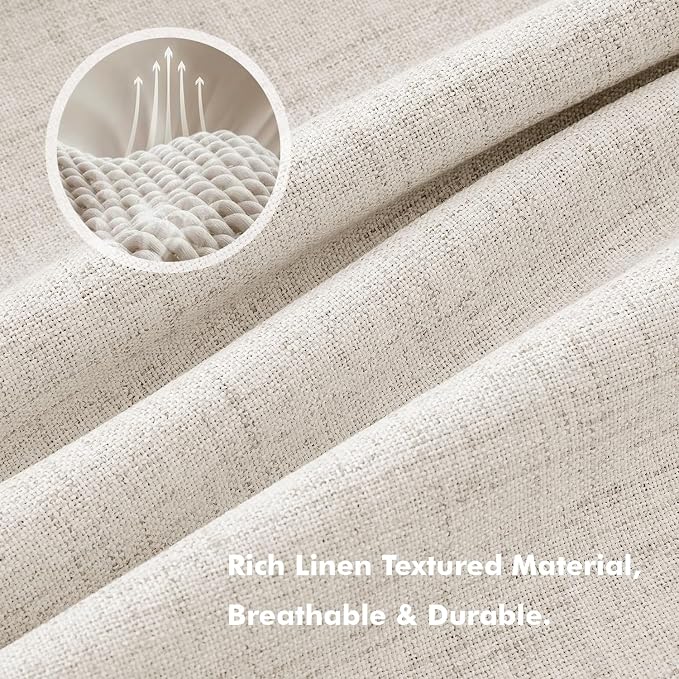 MIULEE 100% Blackout Linen Curtains for Bedroom, Birch Solid Luxury Decor Thermal Insulation Room Darkening Drapes for Living Room Back Tab Rod Pocket 42 x 96 Inches, 2 Panels