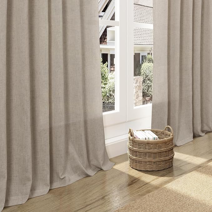 Cobblestone Linen Curtains for Living Room 126 Inches Long Light Filtering Semi Sheer Curtain Back Tab Modern Farmhouse Decor Elegant Drapes Floor to Ceiling High Window for Bedroom 52x126, 2 Panels