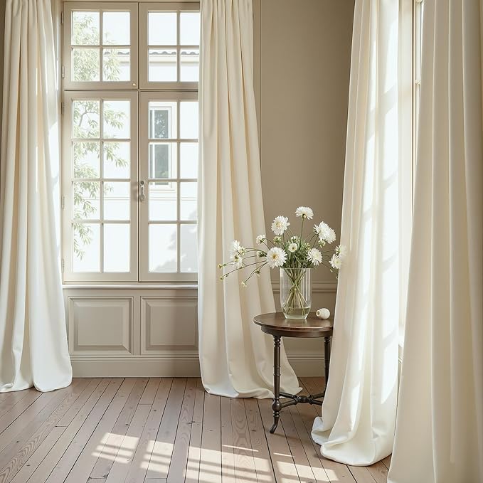 Cream Beige Velvet Room Darkening Curtains 63 Inch Long Length 2 Panel for Living Room Energy Saving Thermal Curtains for Kitchen Nursery Balcony Back Tab Pleated Short Drapes Boho Elegant Home Decor
