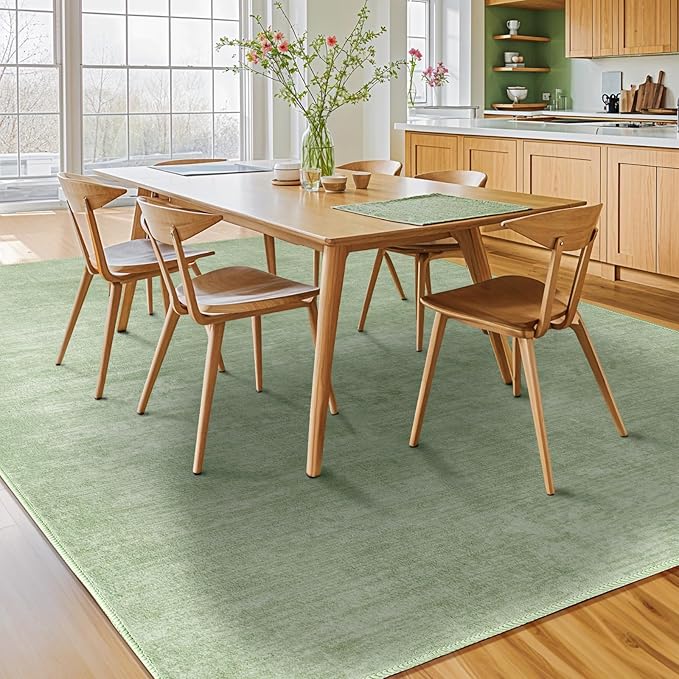 8x10 Washable Area Rug, Green Solid Area Rugs for Living Room & Bedroom | Stain-resistant & Non-slip backing,Low Pile Washable Large Carpet, Solid Vintage Style For High Traffic Areas(8x10,Green)