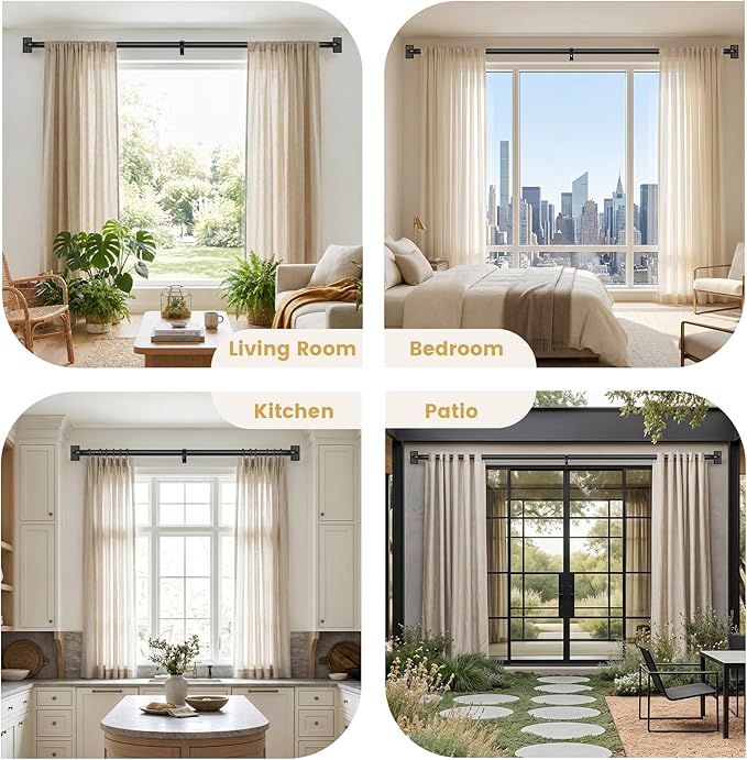 TANGWIN Black Wrap Around Curtain Rods 28 to 48:Blackout Heavy Duty Adjustable Window Curtain Rod for Bedroom Kitchen,Modern Industrial Curved French Return Metal Drapery Rods Easy Install,Matte Black