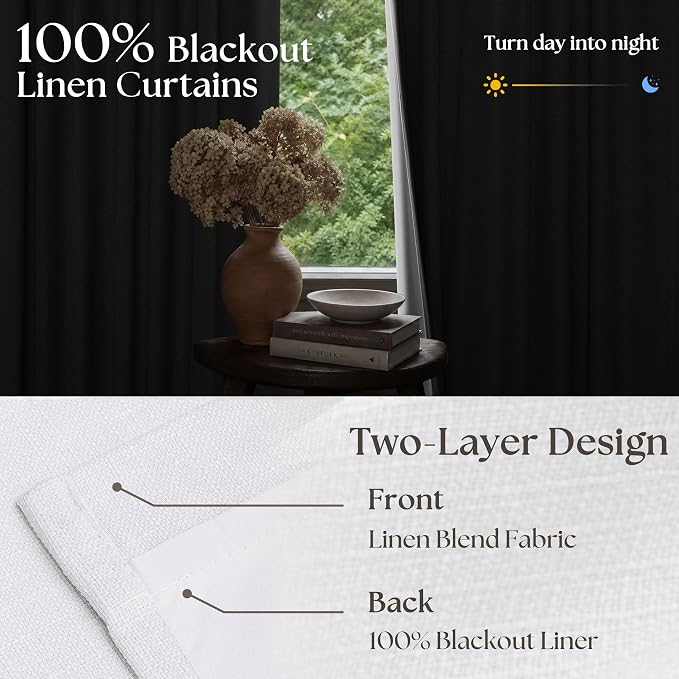 Snow White Pinch Pleated Blackout Linen Curtains 86 Inches Long for Bedroom Pleated 100% Black Out Drapes with Liner Modern Farmhouse Extra Long 86 Inch Window Curtain Panel for Living Dining Room
