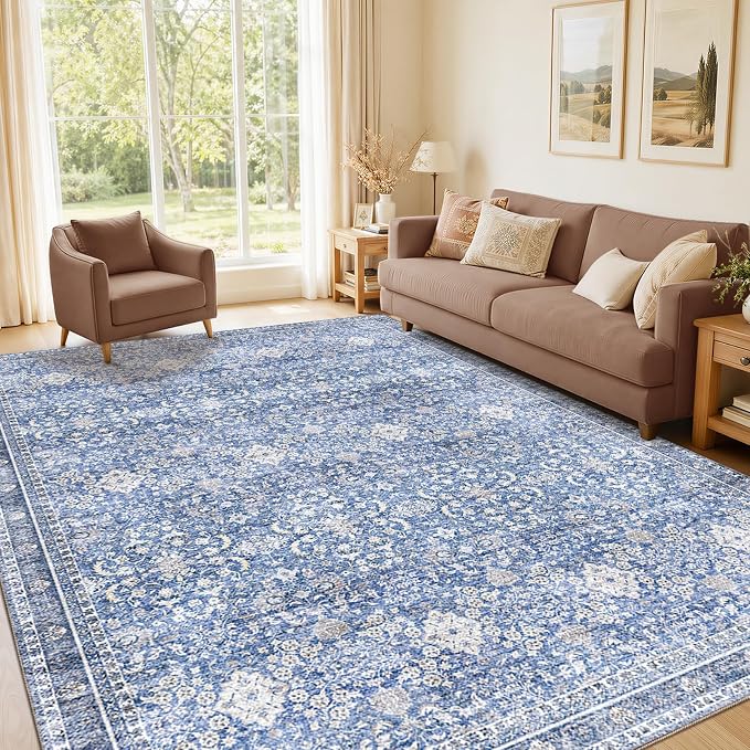 Sasttie 6x9 Area Rugs, Ultra-Soft Washable Rug, Low Pile Foldable Thin Carpets with Non-Slip Backing, Skin-Friendly Stain Resistant Carpet for Living Room, Bedroom, Kitchen, Dorm, 6x9, Blue
