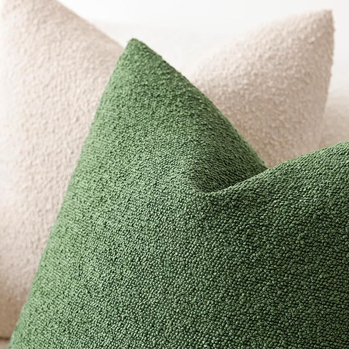 Foindtower Pack of 2 Textured Boucle Throw Pillow Covers Accent Solid Pillow Cases Cozy Soft Decorative Couch Cushion Case for Couch Chair Sofa Bedroom Living Room Home Decor 18x18 Inch Forest Green