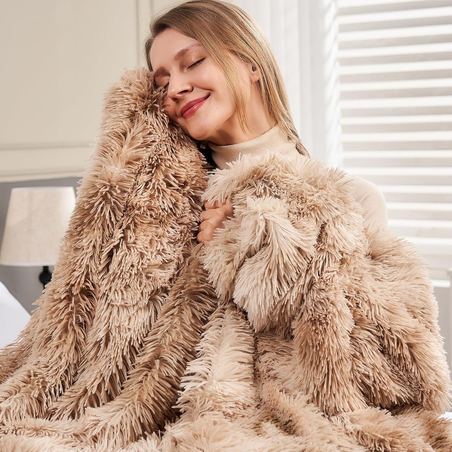 GONAAP Fuzzy Faux Fur Throw Blanket Tie-dye Beige Super Soft Cozy Plush Fuzzy Shaggy Blanket for Couch Sofa Bed (Tie-dye Beige, Throw(50"x60"))