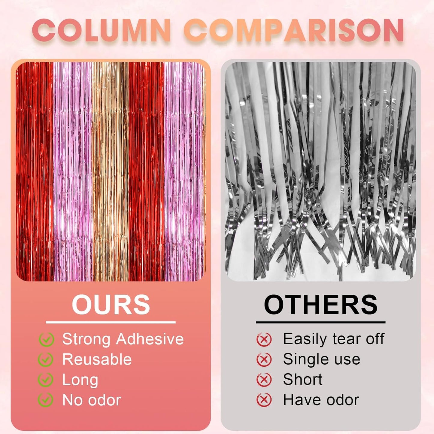3 Pack 3.3 x 8.2 ft Valentine Foil Fringe Backdrop Curtains, Tinsel Streamers Party Decorations, Fringe Backdrop, Door Shimmer for Valentine or Birthday Party