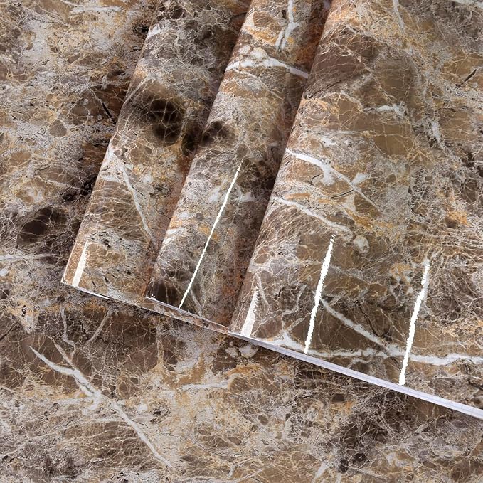 BAYYA Extra Wide Marble Granite Peel and Stick Wallpaper Brown Thicken Waterproof Self-Adhesive 31.5x354inch Dark Countertop Contact Paper for Kitchen Bathroom DIY Wall Stickers Marble Vinyl Wrap