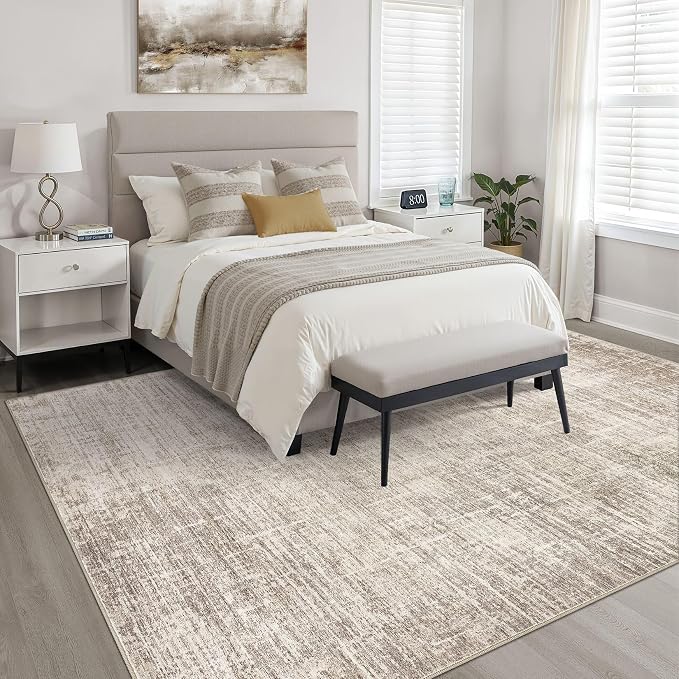 10x12 Area Rug Living Room: Washable Large Neutral Brown Rugs Abstract Soft Modern Stain Resistant Indoor Floor Non-Slip Carpet for Bedroom Nursery Kids Office Playroom Dining Room Under Table Home