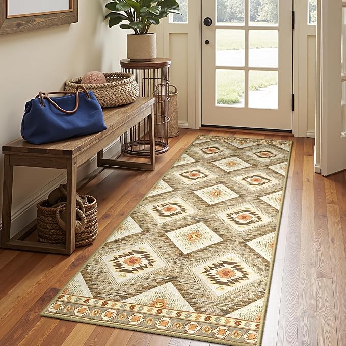 BESTSWEETIE Area Rug 2x5 Rug Machine Washable Non-Slip Low Pile Print Pattern Western Rug for Living Room Bedroom Entryway Tribal Series-Cream/Camel