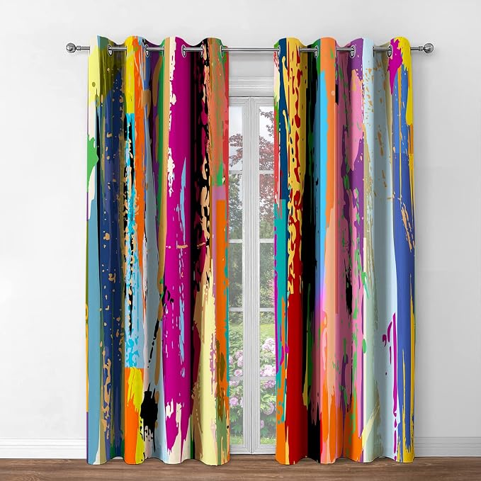 Jekeno Abstract Blackout Curtains Colorful Rainbow Design Multicolored Tainted Pattern Home Bedroom Living Room Hippie Decor Grommet Window Drapes 2 Panel Set, 42"x54"