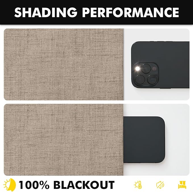 MIULEE 100% Blackout Linen Curtains for Bedroom, Brown Solid Luxury Decor Thermal Insulation Room Darkening Drapes for Living Room Back Tab Rod Pocket 42 x 63 Inches, 2 Panels