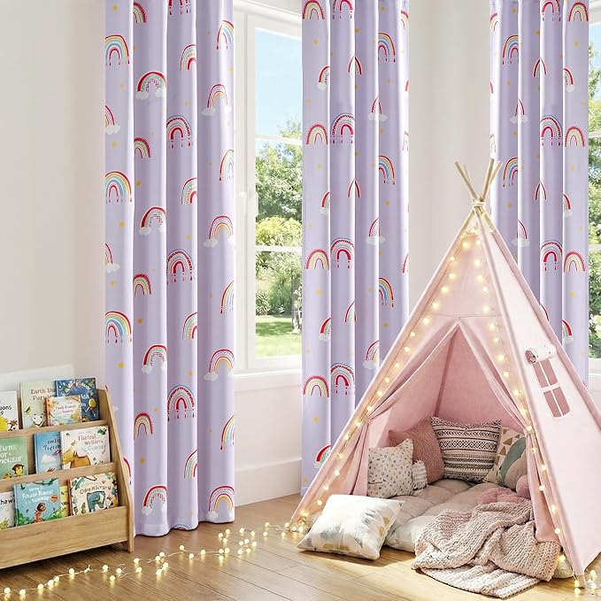 Vangao Blackout Curtains for Kids Bedroom Rainbow Purple Nursery Curtains 84 Inch Length Drapes for Teen Girls Thermal Insulated Room Darkening Boho Light Blocking for Living Room Set of 2