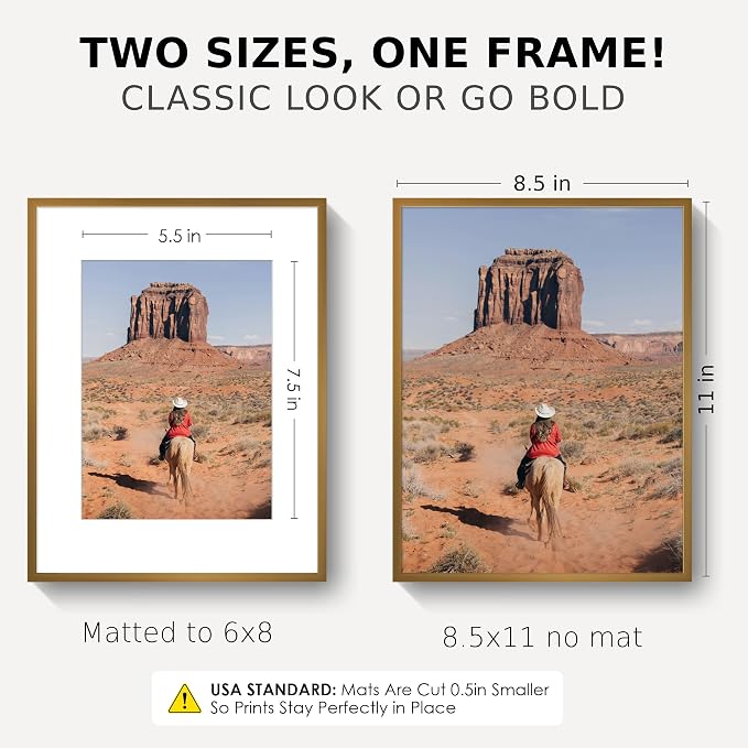 8.5x11 Certificate Frame, Aluminum Diploma Frame for Document, Bronze | Warm Bronze Document Frame with 6x8 Opening for Diploma, Certificate, Award & Letter Size Photo | Wall Kit Included