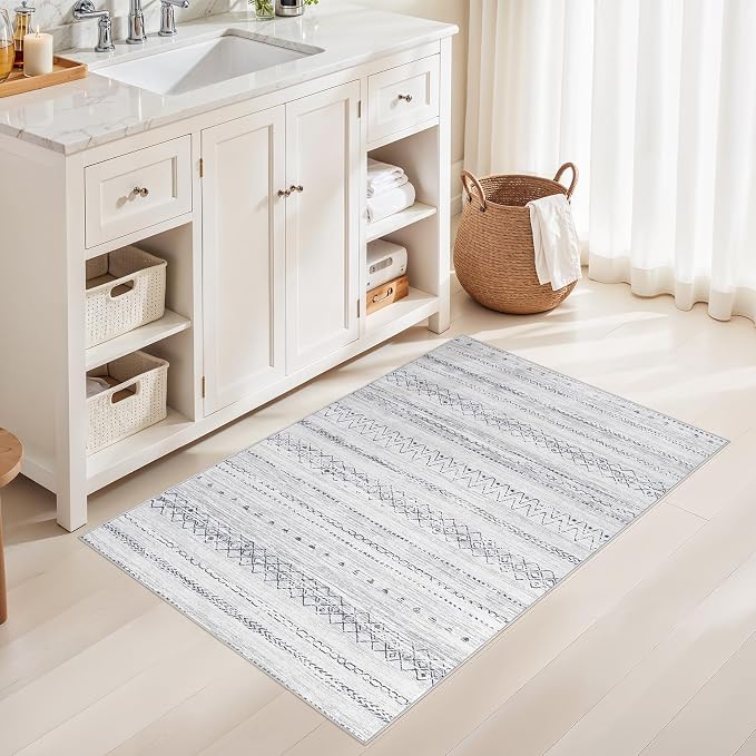 cotiled 3x5 Area Rugs Living Room Rug: Washable Boho Rugs with Non Slip Backing Small Soft Indoor Stain Resistant Carpet for Bedroom Farmhouse Dining Room Lightweight Home Decor Grey