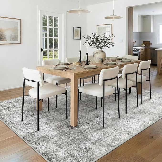 RELEANY Washable Area Rugs 6'x8' Non-Slip Modern Abstract Soft for Living Room Entryway Bedroom Kitchen, Print Pattern, Gray White Grey