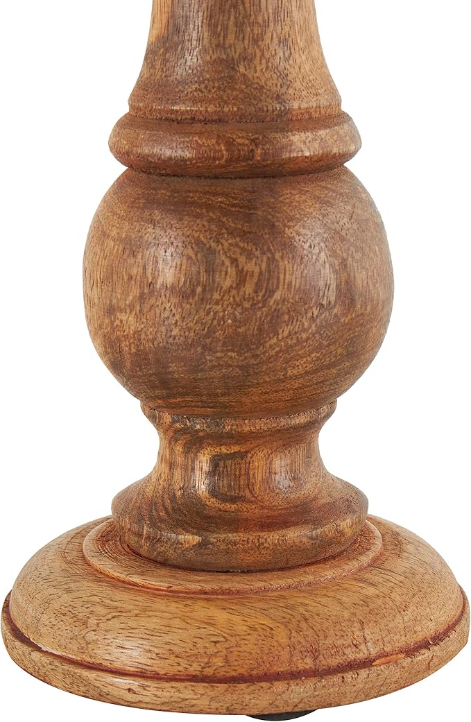 Deco 79 Mango Wood Candle Holders, Set of 3, 10", 8", 6"H, Brown | Decorative turned style pillar candle stand, candlestick holder