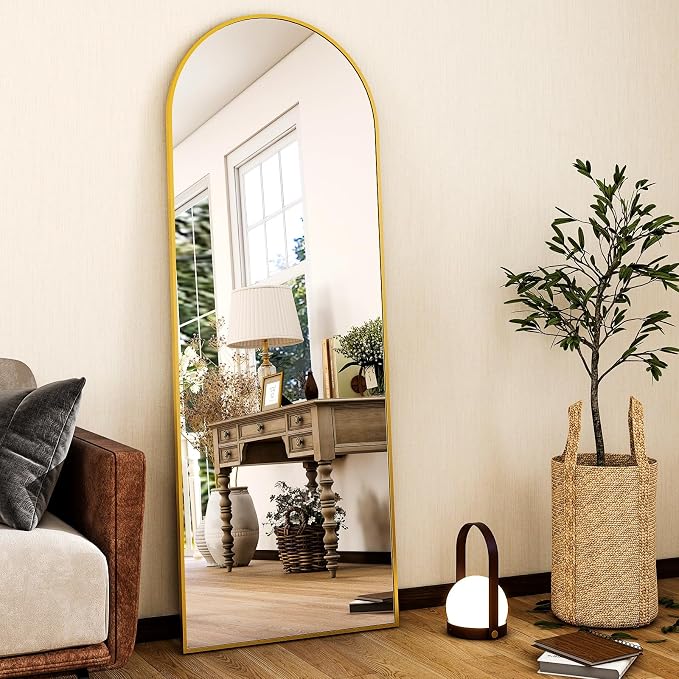 HARRITPURE 59"x16" Arched Full Length Mirror, Arch Floor Mirror with Aluminum Frame Standing Full Body Mirror for Home Bedroom Dressing Room, Gold