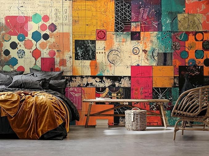 Pink Orange Cream Yellow Black Oil Paint Graffiti Abstract Wall Mural Peel and Stick Art Wallpaper Self Adhesive Removable Mural Large Foil Wall Decor Print Picture