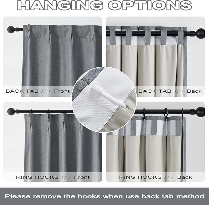 DUALIFE Full Blackout Pinch Pleated Curtains Dark Gray, Back Tab with Hooks, Thermal Insulated Track Curtains for Bedroom Living Room,50" W x 92" L, 2 Panels Charcoal Grey