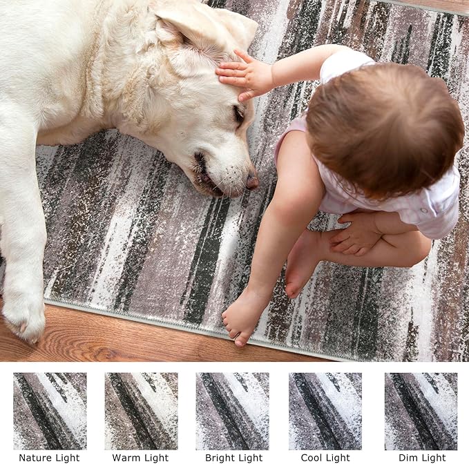 Lansny Modern Abstract Runner Rug 3x10, Dark Light Brown White Washable Kitchen Runner Non-Slip Soft Hallway Rug Runner Thin Print Faux Wool Carpet for Entryway Bedroom Laundry Room Indoor