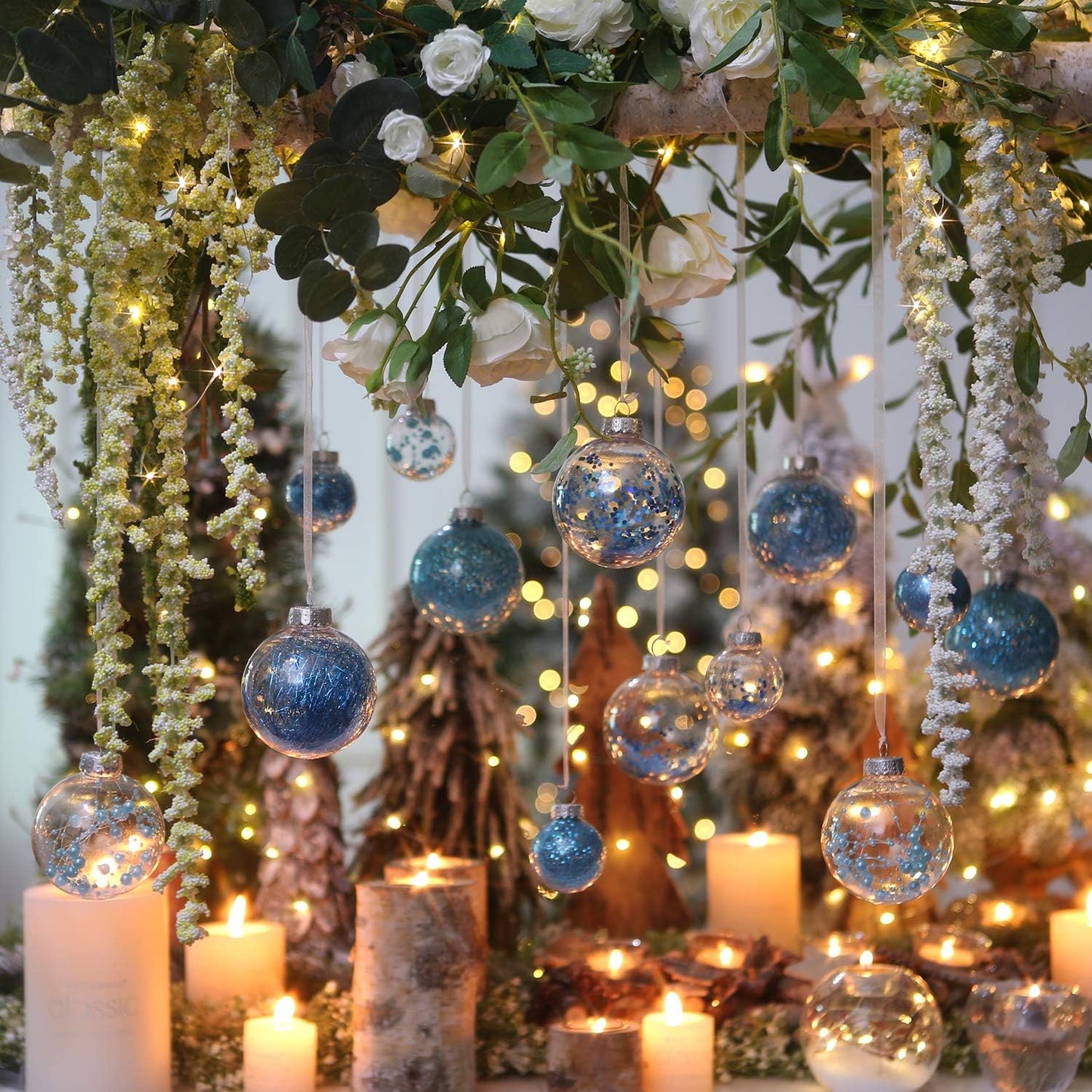 Sea Team Shatterproof Clear Plastic Christmas Ball Ornaments Decorative Xmas Balls Baubles Set with Stuffed Delicate Decorations (50mm/1.97"/30-Pack, Babyblue)