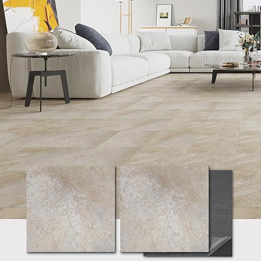 12" x 12" Peel and Stick Floor Tile, 10 Tiles Water-Resistant Vinyl Flooring, Light Slate Marble Peel and Stick Tile for Kitchen, Bedroom, Self Adhesive DIY Floor Tiles