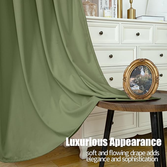 YoungsTex Sage Green Velvet Curtains, Drapes 84 Inches Long 2 Panels Set Room Darkening with Grommet Window Treatments Privacy for Bedroom Living Room, 52 X 84 Inch