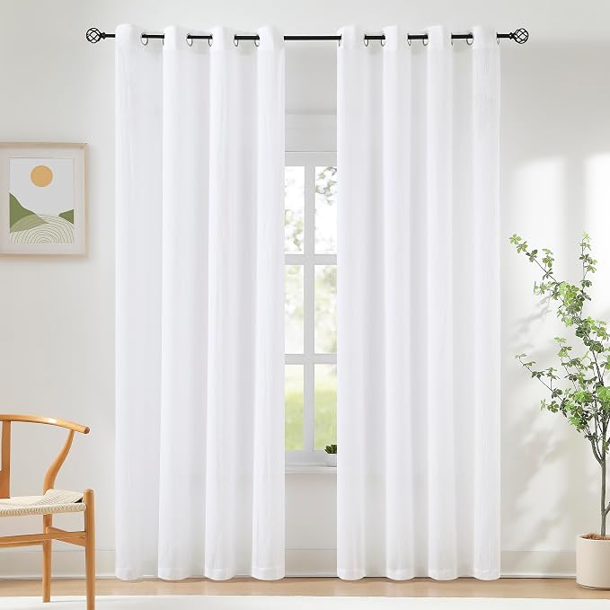 Purainbow White Sheer Curtains 54 Inches Length for Bedroom Living Room, Chiffon Semi Voile Short Curtain Drapes Light Filtering Not See Through for Laundry Room, Grommet Top, Set of 2 Panels