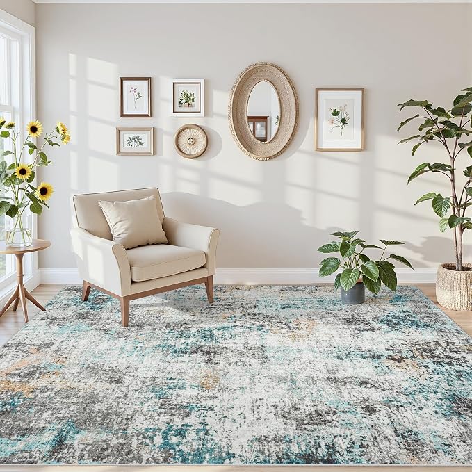 Area Rugs 6x9 Living Room: Large Soft Washable Rug Modern Abstract Anti-Skid Non-Shedding Carpet Indoor Floor Thin Carpets for Bedroom Dining Room Farmhouse Nursery Home Office Multi