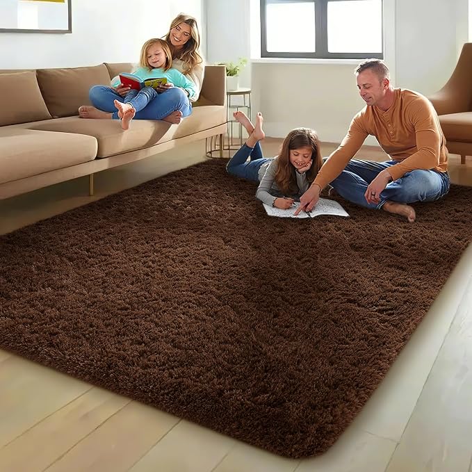 Ophanie Brown Rugs for Living Room Bedroom, 5x8 Fluffy Fuzzy Furry Carpet, Plush Soft Shaggy Bedside Indoor Floor Area Rug for Kids Nursery Home Decor with Over 999 pcs Non-Slip Backing Pattern