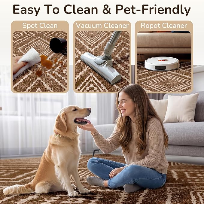 BESTSWEETIE Area Rug 5x8 Rug Machine Washable Non-Slip Low Pile Print Pattern Western Rug for Living Room Bedroom Entryway Tribal Series-Yellowbrown/Cream