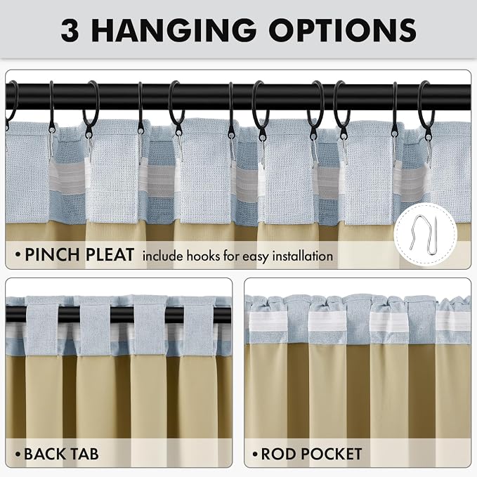 MIULEE 100% Blackout Linen Curtains for Bedroom, Chambray Blue Solid Luxury Decor Thermal Insulation Room Darkening Drapes for Living Room Back Tab Rod Pocket 42 x 90 Inches, 2 Panels
