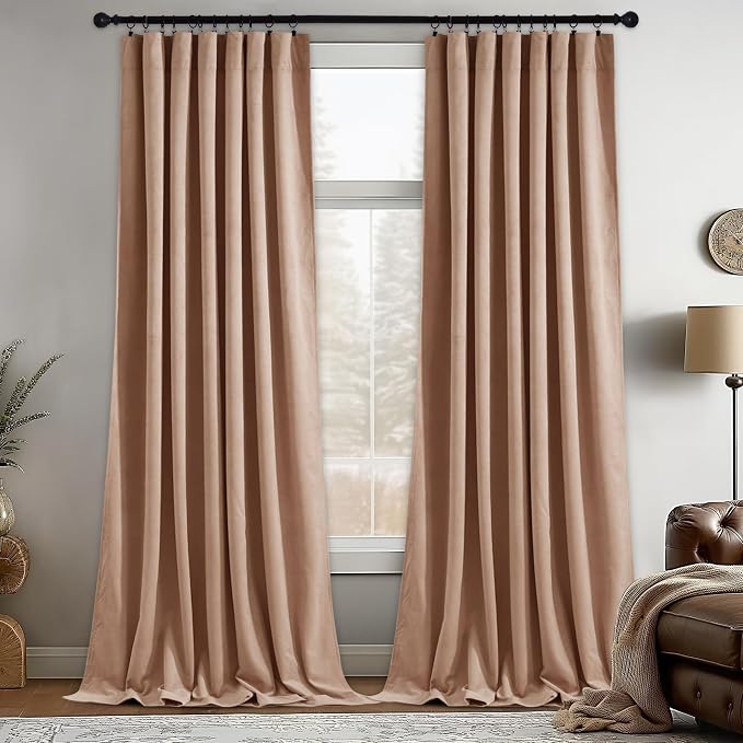 StangH Luxury Velvet Curtains 105 inches Long Blush Beige Pink Window Drapes for Girls Bedroom Soft Thermal Insulated Privacy Curtains for Sliding Door/Dining Room, W52 x L105, 2 Panels