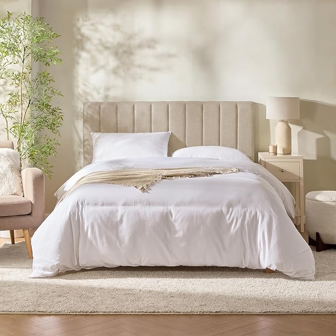 Hearth & Harbor Upholstered King Headboard - Easy Assemble Channel Stitched Headboard King Size Bed - Wall Mounted Headboards with 3D Soundproof Wall Panels Peel & Stick Floating Headboards, Beige