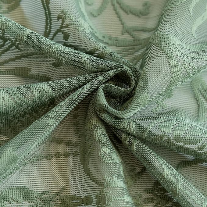 TUDECO Green Lace Curtains 72 Inch Length 2 Panels - Victorian Olive Sheer Spring Floral Curtains for Bedroom Nursery Boho Ruffle Privacy for Doorway Closet Rod Pocket,59 x 72 Inch, Olive Green