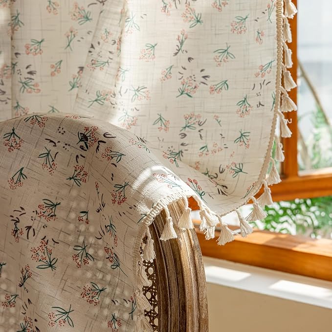 OYX Floral 96 Inch Curtains for Living Room Flower Drapes Bedroom Semi Sheer Rod Pocket Floor Length Window Curtains 2 Panel Sets Boho Farmhouse Vintage Light Filtering Window Treatments