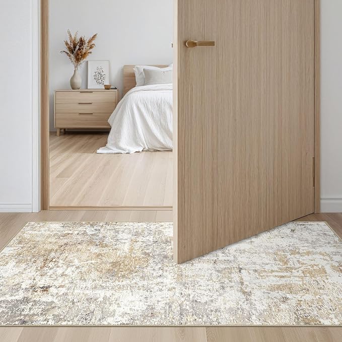 2x4 Rug Washable Runner Rug: Small Abstract Modern Non-Slip Soft Accent Doormat Stain Resistant Floor Throw Mat for Entryway Kitchen Bedroom Nursery Entry Dorm- Gray Gold
