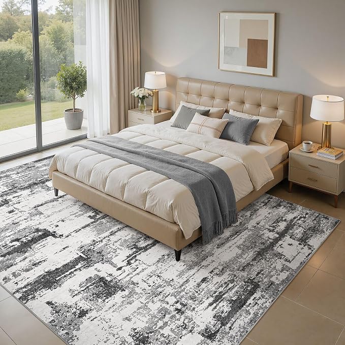 Area Rugs 5x8 Living Room: Washable Large Abstract Modern Neutral Soft Rug Stain Resistant Non-Slip Backing Carpet for Bedroom Dining Room Indoor Nursery Dorm Home Office Decor - Black Grey