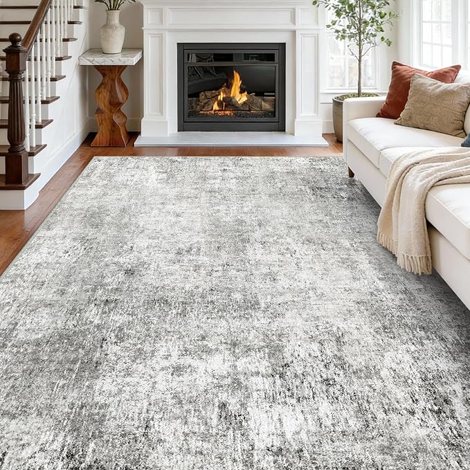 RELEANY Washable Area Rugs 6'x8' Non-Slip Modern Abstract Soft for Living Room Entryway Bedroom Kitchen, Print Pattern, Gray White Grey