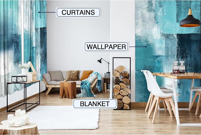 MESHELLY Turquoise Grey Abstract Teal Curtains 42Wx63H Rod Pocket Blue Aqua Gray Art Painting Modern Contemporary Watercolor Background Oil Print Cool Living Room Bedroom Window Drapes Fabric 2 Panel