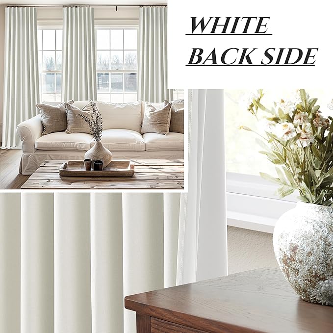 Pleated Beige Curtains 95 Inches Long 2 Panels Burg, Energy Efficient Decorative Total Blackout Curtain for Bedroom Wide Windows Drapes for Living Room Thick Soundproof Rod Pocket&Hook(50"W x 95"L)
