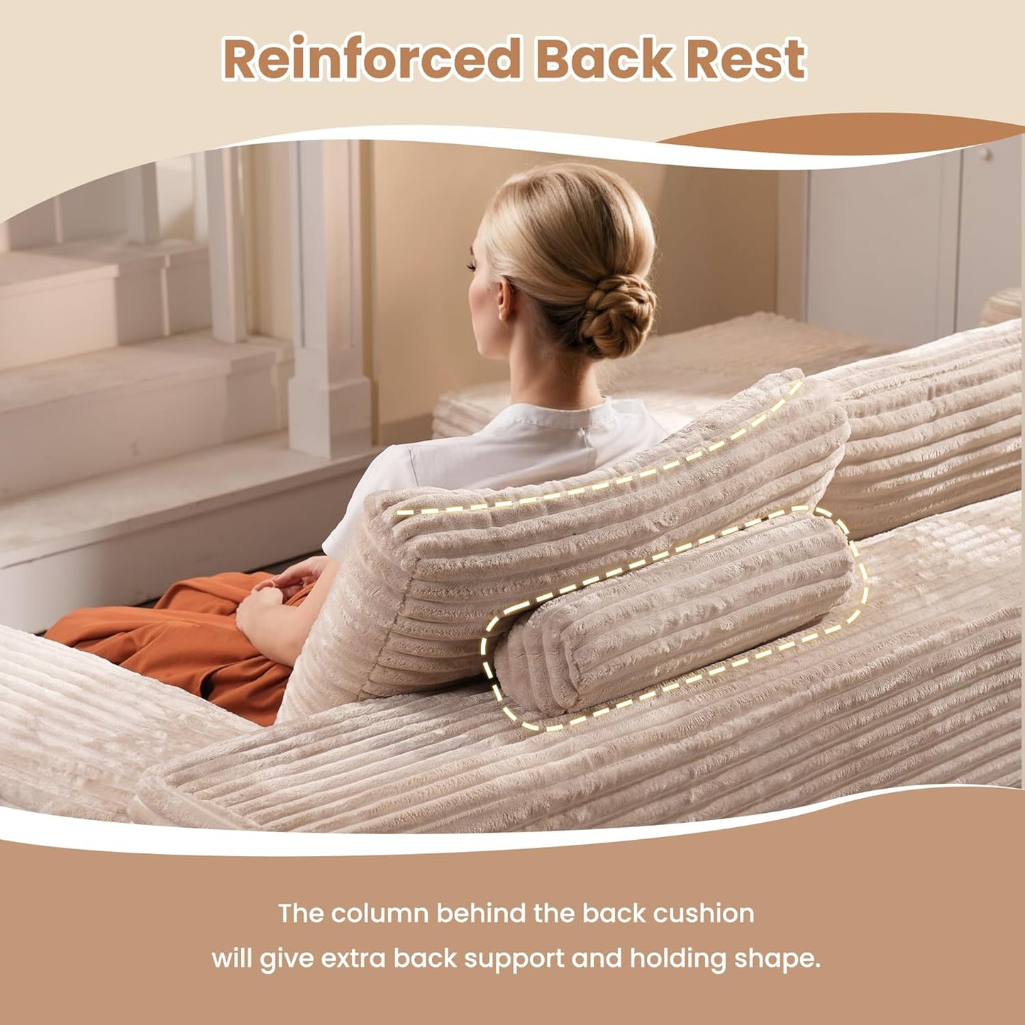 HOOOWOOO Cloud Sectional Couches for Living Room,Modular Sectional Sofa No Assembly,136X133 Inch Plush Corduroy Large G Shaped Floor Couch Set with Deep Seat Chaise Ottoman(Beige)