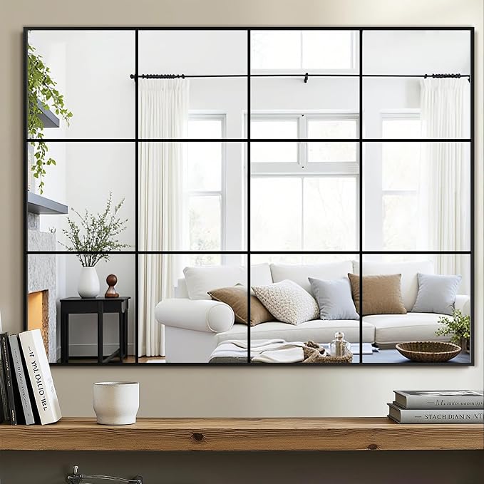 Delma Wall Mirror, 40"X30" Window Pane Mirror for Living Room Decor, Decorative Wall Art, Large Wall for Bedroom, Hallway, Living Room