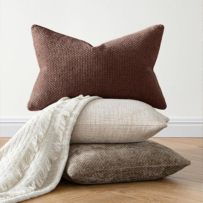 MIULEE Pack of 2 Fall Couch Throw Pillow Covers 18x18 Inch Red Brown Modern Boho Accent Decorative Pillow Covers Soft Chenille Farmhouse Cushion Covers for Home Decor Bed Sofa Living Room